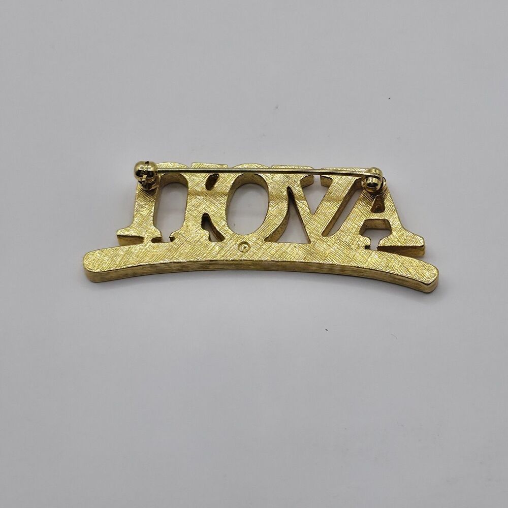 Avon Red\Clear Goldtone Rhinestone Pin 2" - Picture 2 of 4
